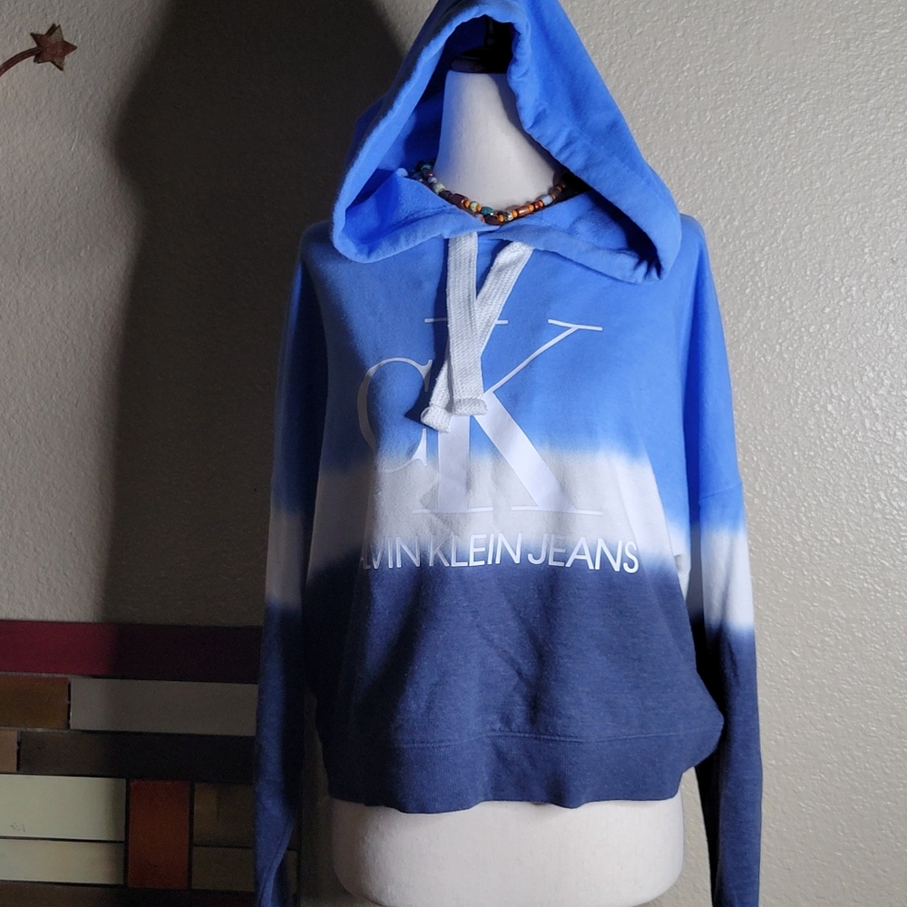 Calvin Klein Cropped Blue Striped Hoodie